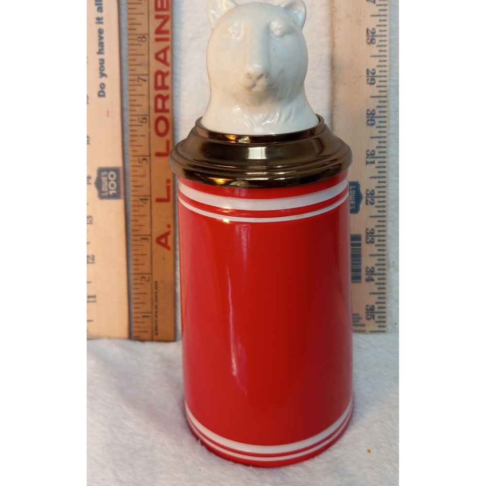 Vintage THRESHOLD Beer Stein Mug W/Handle & METAL Lid Cup WHITE BEAR LID RED